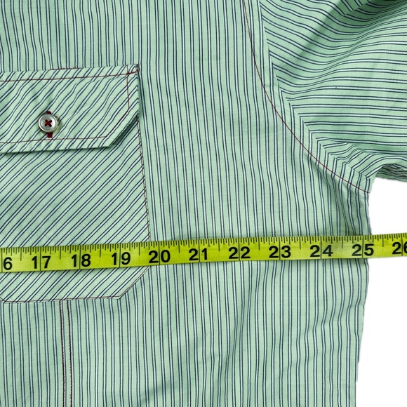 Green Striped Arnold Zimberg Designer Long Sleeve Button Down Shirt * XL - Picture 3 of 5